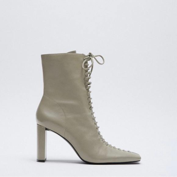 Zara Shoes - Zara Laced Leather High-Heel Ankle Boots